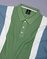 Vision Green With Blue Knitted Cotton Designer Polo T-Shirt