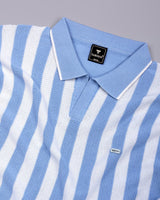 Prime Blue With White Knitted Cotton Polo T-Shirt