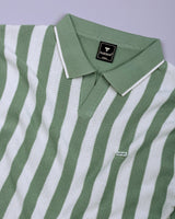 Prime Mint Green With White Knitted Cotton Polo T-Shirt