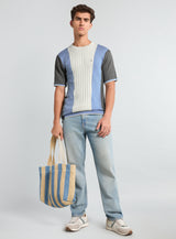 Formora Cream With Blue Knitted Cotton T-Shirt