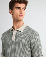 Loomiza Cream With Green Knitted Cotton Polo T-Shirt
