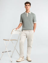Loomiza Cream With Green Knitted Cotton Polo T-Shirt