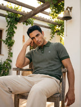 Loomiza Green with White Knitted Cotton Polo T-Shirt
