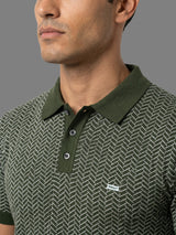 Loomiza Green with White Knitted Cotton Polo T-Shirt