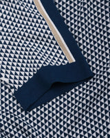 Tuna Blue With White Knitted Cotton Polo T-Shirt