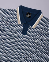 Tuna Blue With White Knitted Cotton Polo T-Shirt
