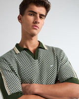 Tuna Green With White Knitted Cotton Polo T-Shirt