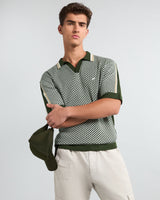 Tuna Green With White Knitted Cotton Polo T-Shirt