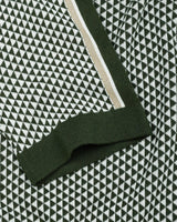 Tuna Green With White Knitted Cotton Polo T-Shirt