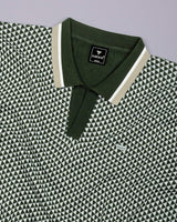 Tuna Green With White Knitted Cotton Polo T-Shirt