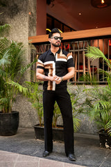 Kelvin Black Knitted Cotton Zipper Polo Designer T-Shirt