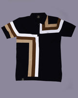 Kelvin Black Knitted Cotton Zipper Polo Designer T-Shirt