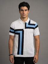Kelvin Ivory Cream Melange Knitted Zipper Polo Designer T-Shirt