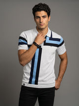 Kelvin Ivory Cream Melange Knitted Zipper Polo Designer T-Shirt