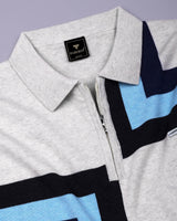 Kelvin Ivory Cream Melange Knitted Zipper Polo Designer T-Shirt