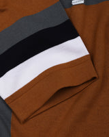 Kelvin Mustard Brown Knitted Cotton Zipper Polo Designer T-Shirt
