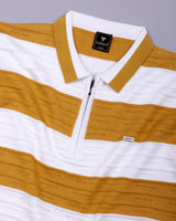 Eclair Turmeric Yellow Knitted Cotton Zipper Polo T-Shirt