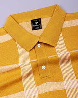 Zota Yellow With White Check Knitted Cotton Polo T-Shirt