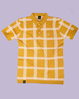 Zota Yellow With White Check Knitted Cotton Polo T-Shirt