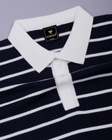 Selvin Blue With White Stripe Knitted Cotton Polo T-Shirt