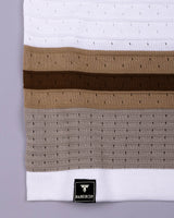 Frosty Cream Stripe Knitted Cotton Zipper Polo T-Shirt