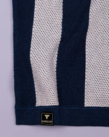 Jiron Blue Knitted Cotton Zipper Polo T-Shirt