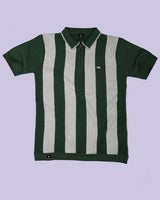 Jiron Green Knitted Cotton Zipper Polo T-Shirt