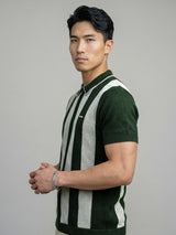 Jiron Green Knitted Cotton Zipper Polo T-Shirt
