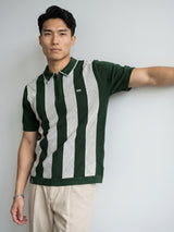 Jiron Green Knitted Cotton Zipper Polo T-Shirt