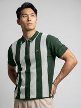 Jiron Green Knitted Cotton Zipper Polo T-Shirt