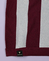 Jiron Maroon Knitted Cotton Zipper Polo T-Shirt