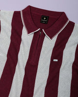 Jiron Maroon Knitted Cotton Zipper Polo T-Shirt
