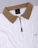 Venosa White Knitted Cotton Zipper Polo T-Shirt