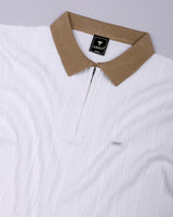 Venosa White Knitted Cotton Zipper Polo T-Shirt