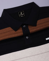 Mistral Black Multicolor Stripe Knitted Cotton Polo T-Shirt