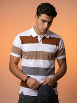 Mistral Brown Multicolor Stripe Knitted Cotton Polo T-Shirt