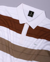 Mistral Brown Multicolor Stripe Knitted Cotton Polo T-Shirt