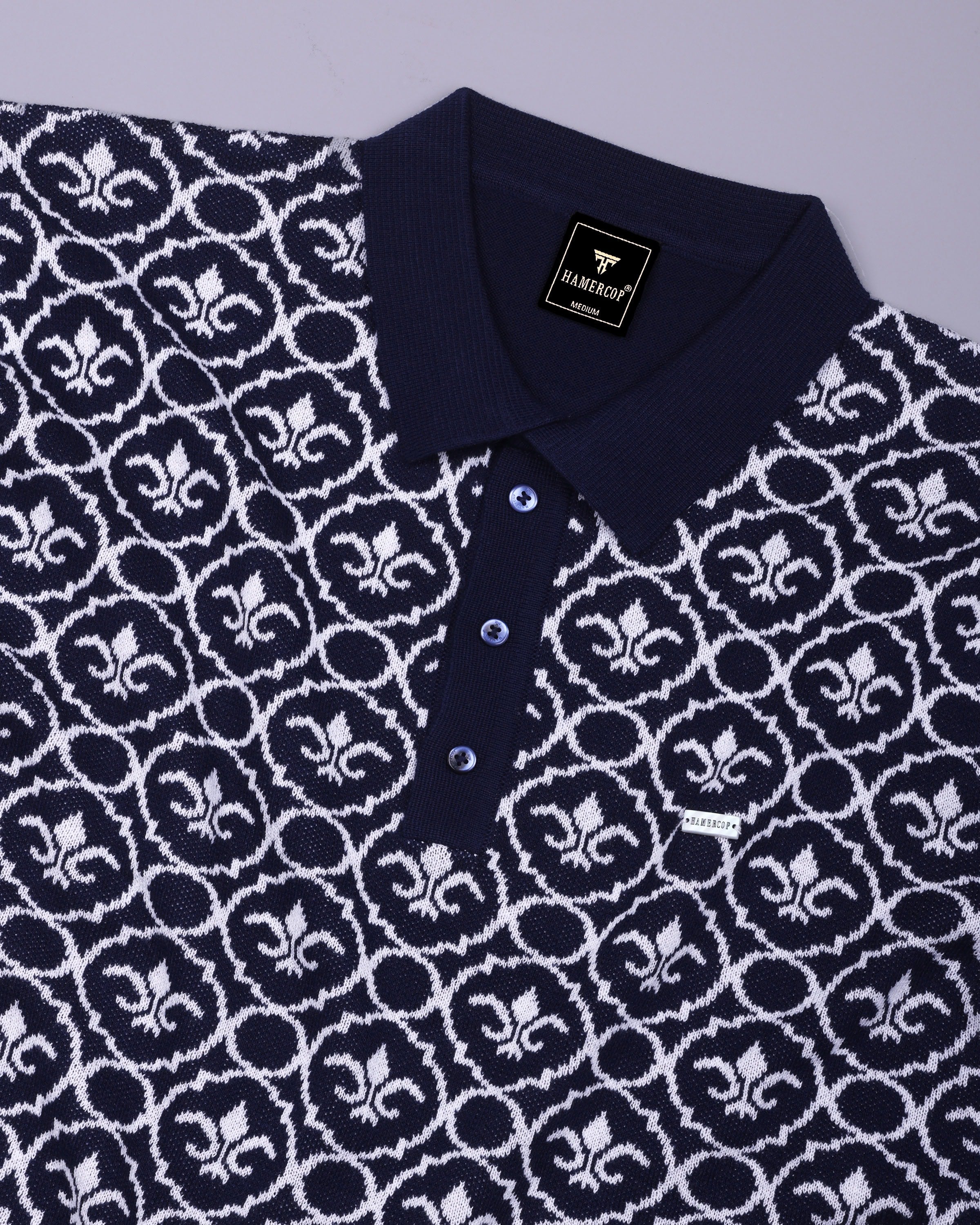 Wavy Blue Knitted Cotton Polo T-Shirt for Men – Hamercop