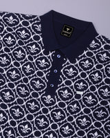 Wavy Blue Knitted Cotton Polo T-Shirt