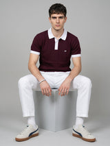 Weflon Wine Red Knitted Cotton Polo T-Shirt