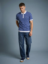 Yorkton Blue Stripe Knitted Cotton Zipper Polo T-Shirt
