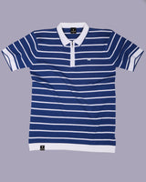 Yorkton Blue Stripe Knitted Cotton Zipper Polo T-Shirt