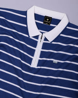 Yorkton Blue Stripe Knitted Cotton Zipper Polo T-Shirt