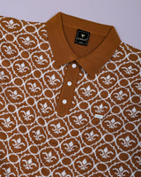 Wavy Brown Knitted Cotton Polo T-Shirt