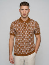 Wavy Brown Knitted Cotton Polo T-Shirt