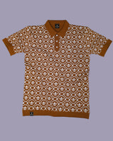 Wavy Brown Knitted Cotton Polo T-Shirt