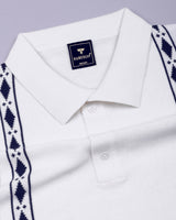 Jimra White Knitted Cotton Designer Polo T-Shirt