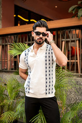Jimra White Knitted Cotton Designer Polo T-Shirt