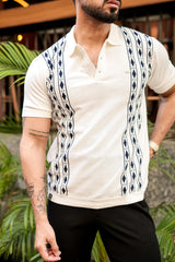 Jimra White Knitted Cotton Designer Polo T-Shirt