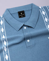 Jimra Dusty Blue Knitted Cotton Designer Polo T-Shirt